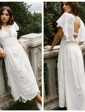Free people Boho Eyelet Maxi Dress in Cream Size 8 New